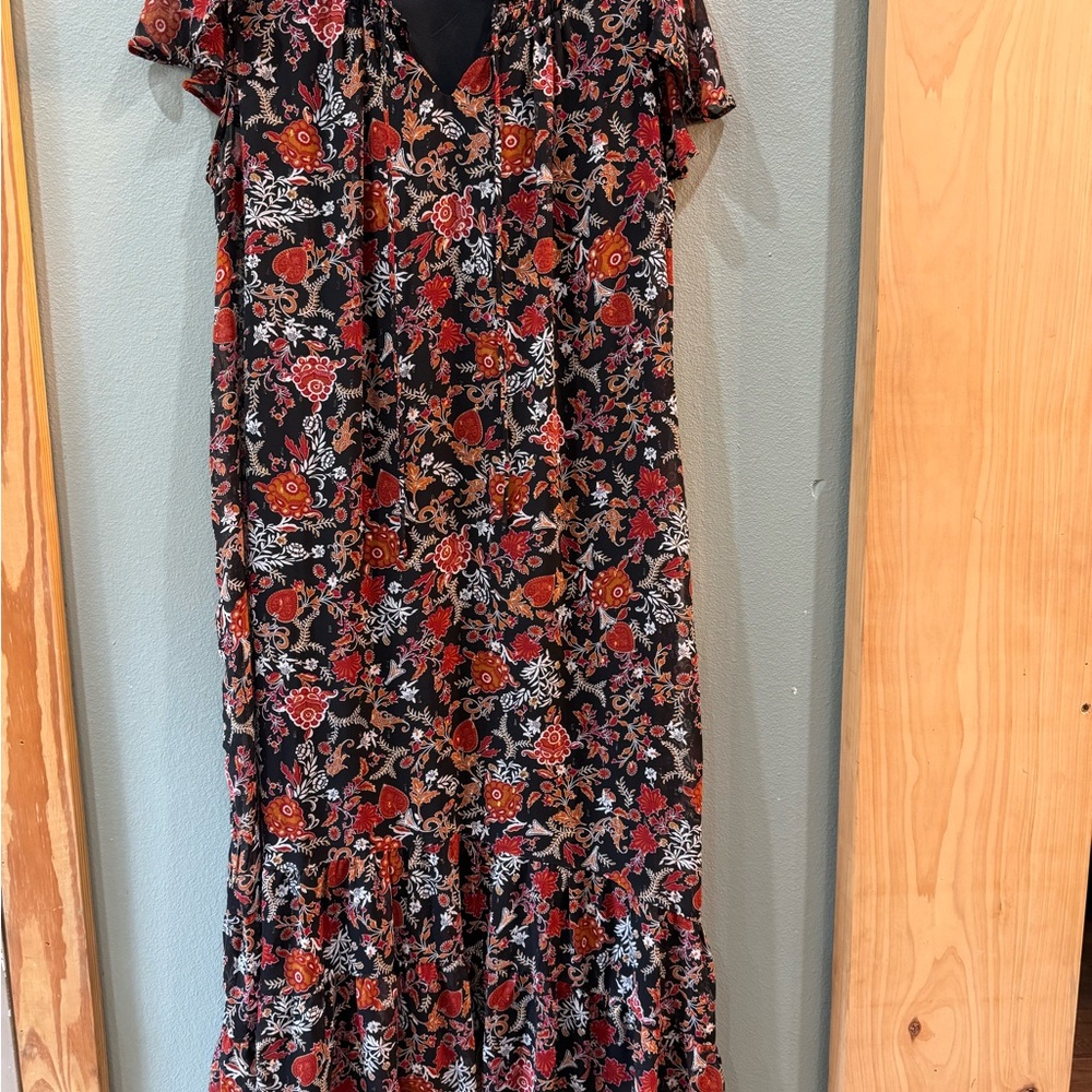 Floral Black, bronze/Gold, and burnt orange/red Women's Dress